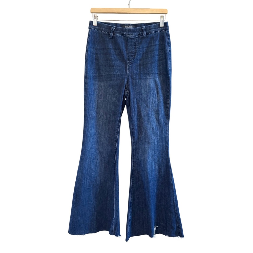 Judy Blue Pull-On Raw Hem Super Flare Denim Blue Jeans Size 9/29 Boho Wide Leg